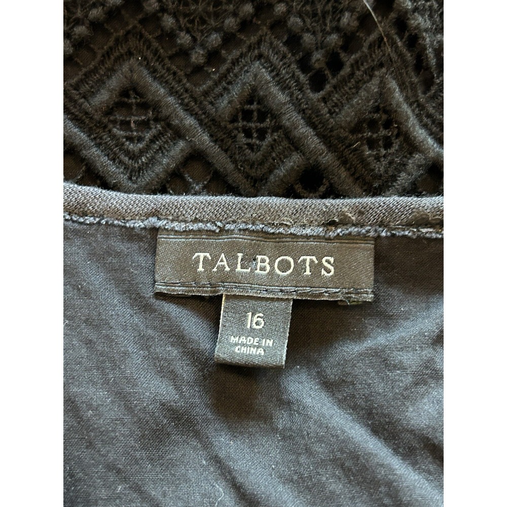 Talbots Black Heavy Lace Overlay Short Sleeve Shirt Career Classic Size 16 - Picture 6 of 9